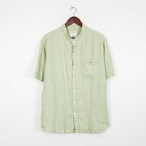 VKTRBLAK Linen Band Collar Shirt button up Green size Large